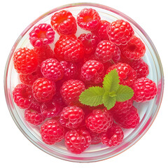 Raspberries in a crystal bowl, PNG isolated art