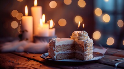 Fototapeta premium Romantic candlelit with lovely cake