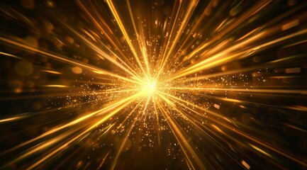 Fototapeta premium A radiant golden light emitting powerful energy rays, creating a captivating glow against a deep black background