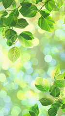 Spring background, green tree leaves on blurred background,vector image.