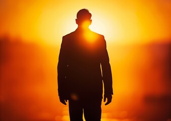 Silhouette of Businessman at Sunset, Leadership and Success Concept
