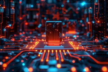 CPU processor microchip circuit board illustration created with generative ai