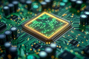 Obraz premium CPU processor microchip circuit board illustration created with generative ai