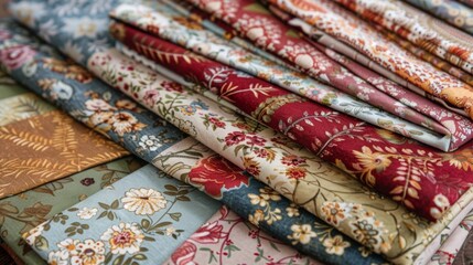 A collection of exquisite charm packs featuring an assortment of premium quilting fabrics in coordinating colors.
