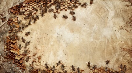 Busy swarm of bees diligently crafting honeycomb, a captivating scene for nature lovers, Ai Generated.