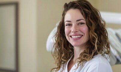 Smiling dental assistant adjusting light Smiling
