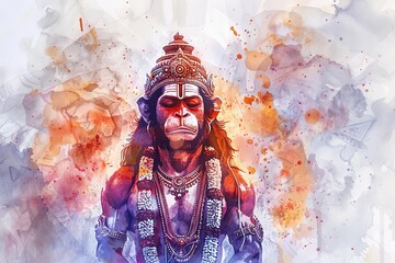 meditative lord hanuman watercolor illustration for hanuman jayanti celebration spiritual art
