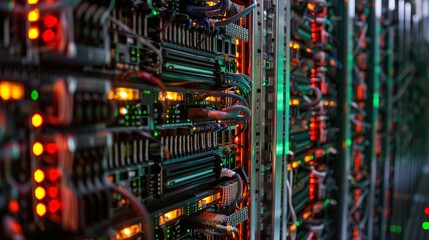 Data center rack server on server room, server room security, data center server, web host warehouse data server cabinets network storage database.