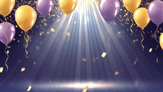 Colorful balloons and confetti float against a vibrant background, creating a joyful and celebratory atmosphere for special occasions and happy moments.
