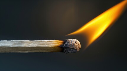 Witness the fiery intensity of a burning wooden match against a black background, a captivating and dramatic scene. Ai Generated.