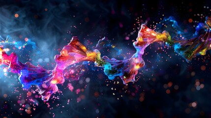 Captivating Explosion of Vibrant DNA Spiral Fragments in Dynamic 3D Digital Art