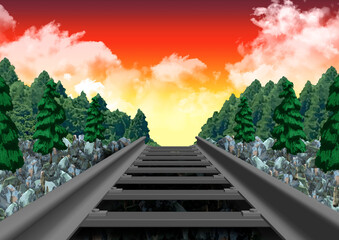 風景　電車の線路 夕方