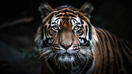 Fototapeta premium Sumatran tiger, critically endangered, iconic big cat of Sumatra. Ai Generated