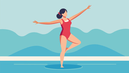 Obraz premium A woman standing in a pool slowly moving her limbs in a water aerobics routine..