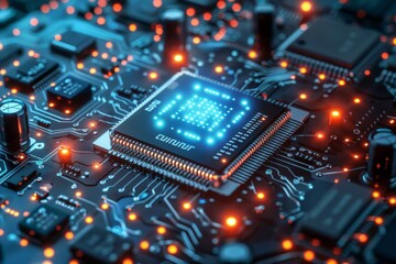 Obraz premium CPU processor microchip circuit board illustration created with generative ai