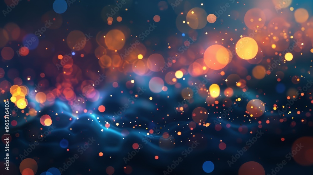 Poster glowing particle dots with colorful dots in abstract background, concept of light shining sparkling 