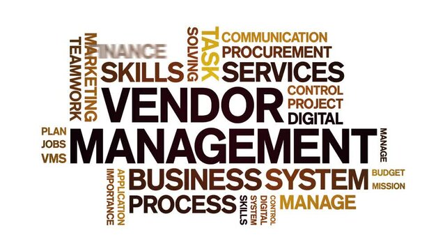 Vendor Management animated word cloud;text design animation tag kinetic typography seamless loop.