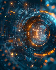 Fototapeta premium Sleek Futuristic Technological Landscape with Holographic Overlays and Mechanical Components