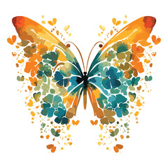 Watercolor love shape by butterfly illustration vector artwork on white background