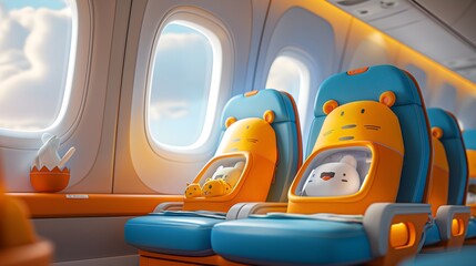 Concept Airplane, Themed Airplane Interior - Bright and Cheerful Travel Imagery for Kids