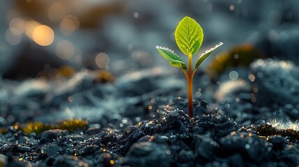 Spring's First Breath, A delicate green sprout pushes through the melting snow, symbolizing hope and renewal..