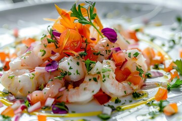 peruvian ceviche elegantly plated fresh seafood delicacy at fine dining restaurant food photography