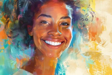 radiant portrait of smiling multiracial woman celebrating diversity and inclusion digital painting - Powered by Adobe