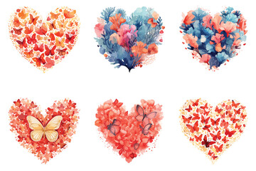 Watercolor love shape by butterfly illustration vector artwork on white background