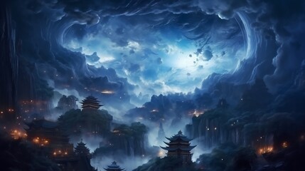 landscape with clouds and moon