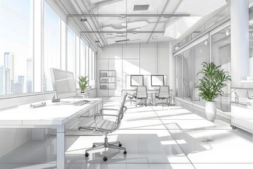 sleek and modern office interior with minimalist decor stylish workplace design digital illustration