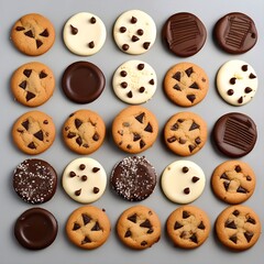 hocolate chip cookie cookies top view on transparent background cutout png file many assorted 