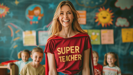 Super Teacher Inspiring Students in a Creative Classroom