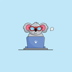 cute koala cartoon working at laptop vector illustration animal technology concept premium vector flat cartoon