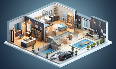 Different Construction Techniques Isometric 3D City Vector Illustration, Featuring Elegant Home Interior Settings.