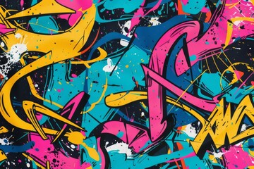 vibrant seamless pattern with abstract graffiti art spray paint splatters and urban street style doodles