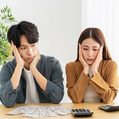 税金やお金について悩んでいる男性と女性