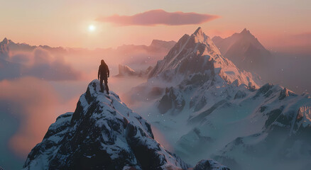 a man standing at the top of a snowy mountain - Powered by Adobe