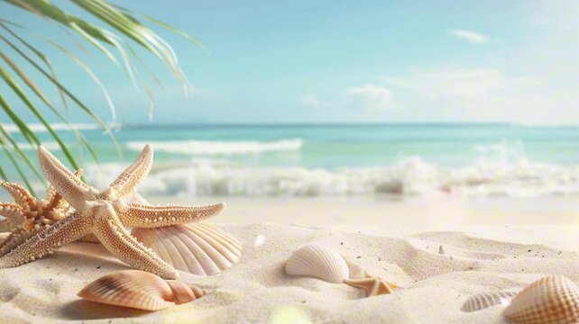 3D Background for Summer. Starfish by The Beach with Sea Background