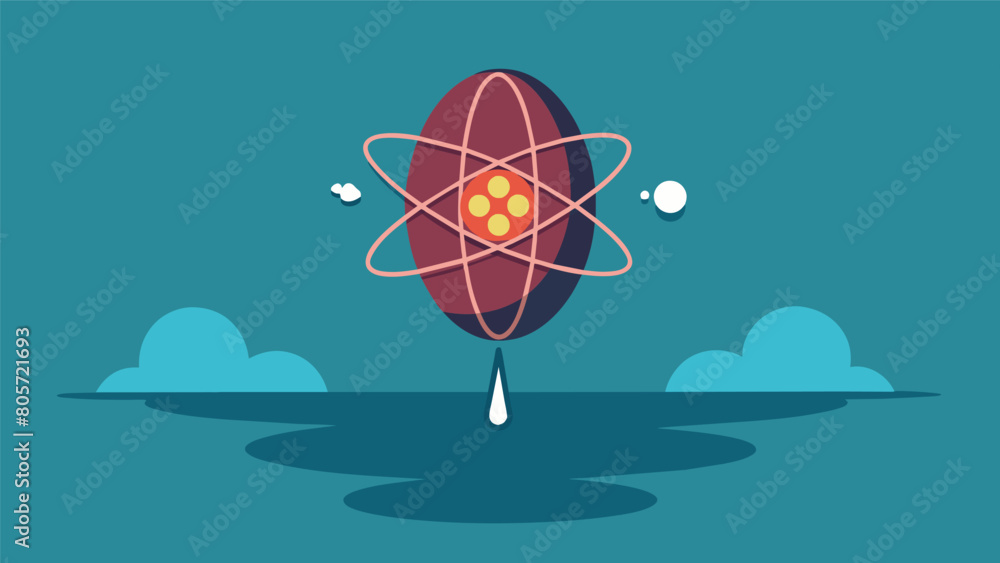 Aufkleber hovering near the outer edge of the atom a small image of technological dependence glows with a fain