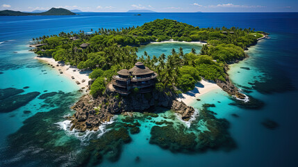Fototapeta premium Aerial View Of A Remote Tropical Island Seascape Background