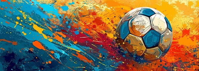 Bright Soccer Ball Design with Splashes for Prints, Clothes, and Logos. Concept Soccer, Bright Style, Patterns, Symbols, Apparel, and Dabs
