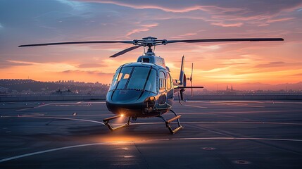 A business helicopter with a polished appearance and streamlined design. Luxurious aesthetic backdrop. Generative AI