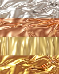 Gold rose, bronze, silver and gold foil texture gradation background set Vector golden elegant, shiny and metalic gradient collection for chrome border, frame, ribbon, label design