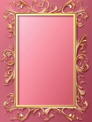 Pink background with golden baroque frame, 3D illustration style