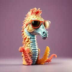 Creative animal concept. Seahorse in sunglass shade glasses isolated on solid pastel background,...