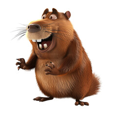  Beaver character 3d illustration for children. The symbol of Canada isolated on transparent background. Cute Pet fairytale  beaver print for clothes, stationery, books, merchandise. © _Julia_red