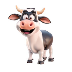 Cow,  farm animal  character 3d illustration for children, isolated on transparent background. Cute Pet fairytale Cow print for clothes, stationery, books, merchandise.