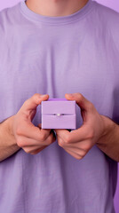 A man is depicted holding a box containing an engagement ring, poised to make a heartfelt proposal. His expression exudes anticipation and love, while the box symbolizes a moment of profound 