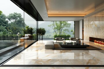 Fototapeta premium Minimalistic living room interior. This minimalistic living room embraces simplicity with its open layout, neutral color scheme, and carefully curated decor.