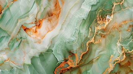 top down close up of stunning abstract marble pattern, earthy green and burnt orange colors, hyper realistic photography.